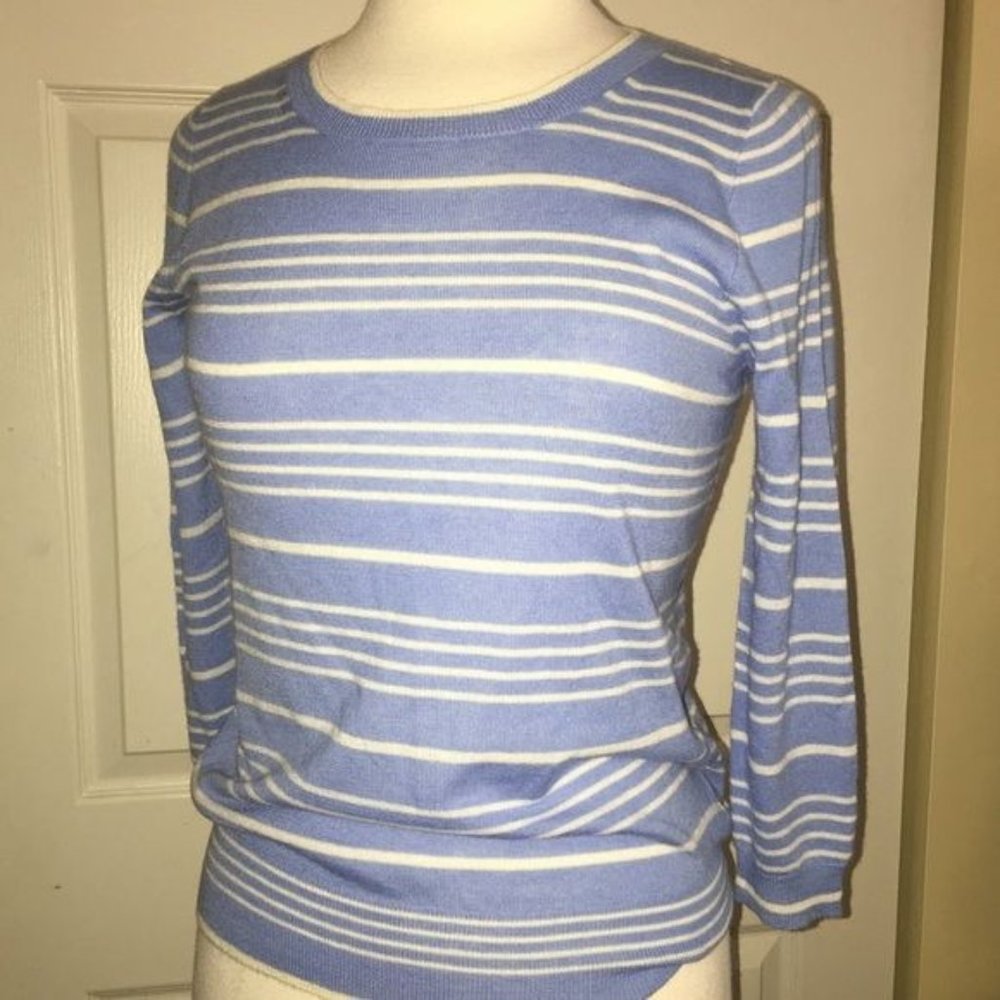 J Crew Cashmere S Blue Striped Sweater NEW